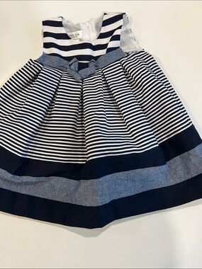 Bonnie Jean Exclusive - 12m, Navy & White Striped Dress with Bow Waist